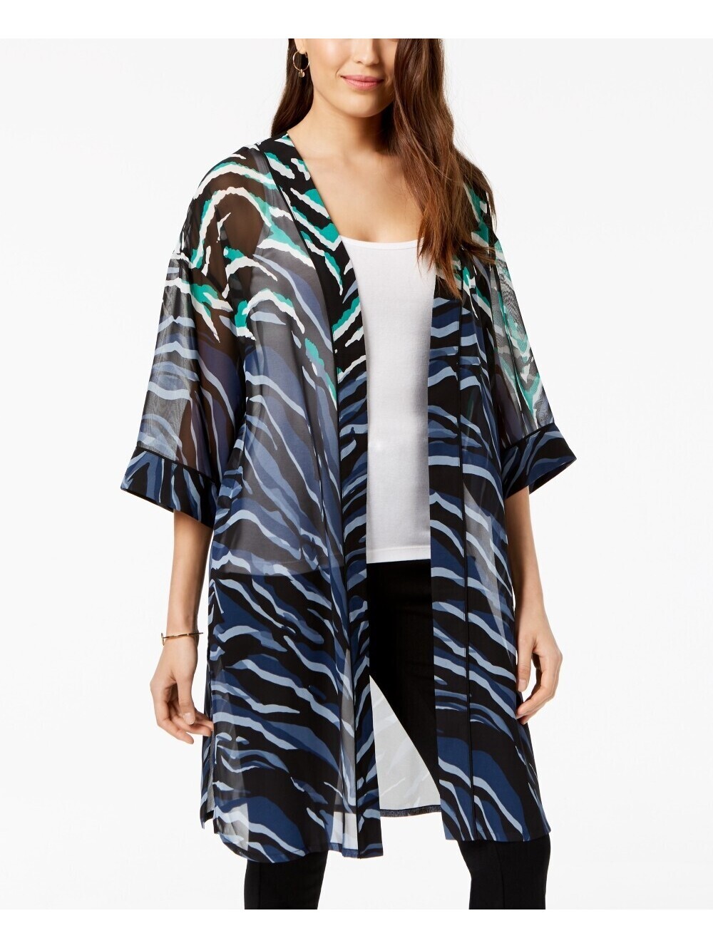 Alfani Womens Printed Open Front Kimono Size S/M